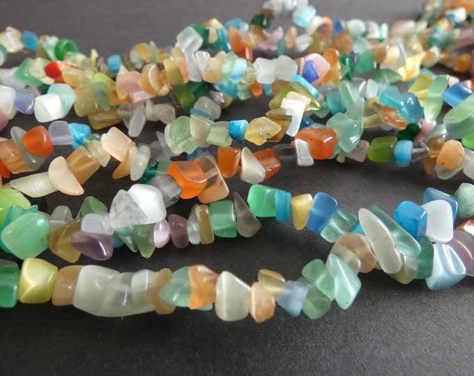 15 Inch Strand 4-7mm Multicolor Cat Eye Glass Beads, About 110 Glass Nugget Beads, Glass Chips, Polished Glass Stones, Transparent Pebbles