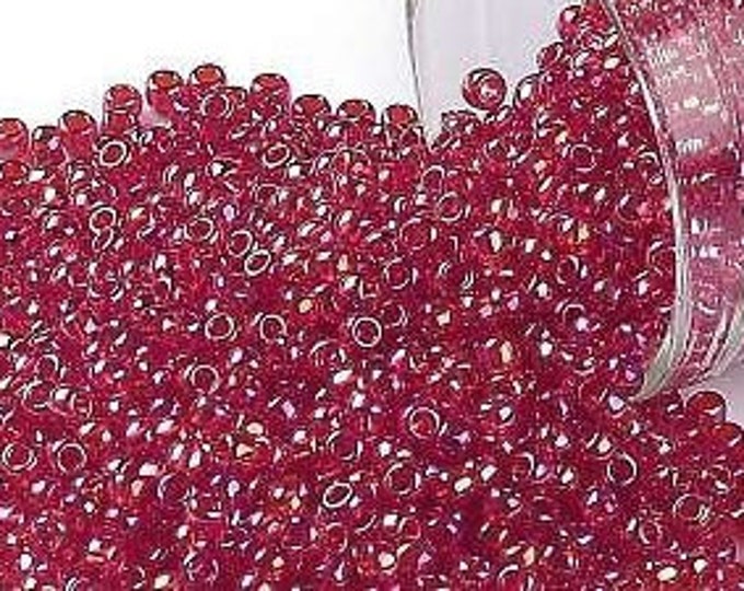 11/0 Toho Seed Beads, Transparent AB Ruby (165C), 10 grams, About 1110 Round Seed Beads, 2.2mm with .8mm Hole, AB Finish