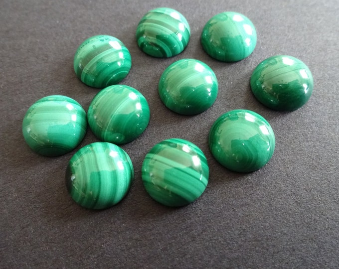 10x4-5mm Natural Malachite Cabochon, Half Dome Gemstone, Polished Gem, Green and Black Striped Stone, Green Malachite Crystals, Button Cab