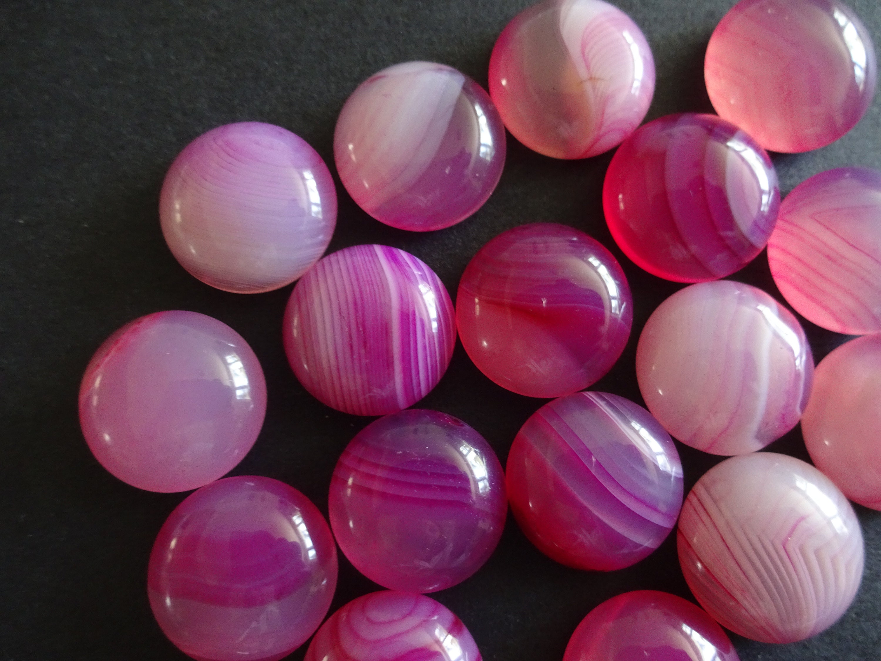 14x6mm Natural Striped Pink Agate Gemstone Cabochon, Dyed, Dome Pink