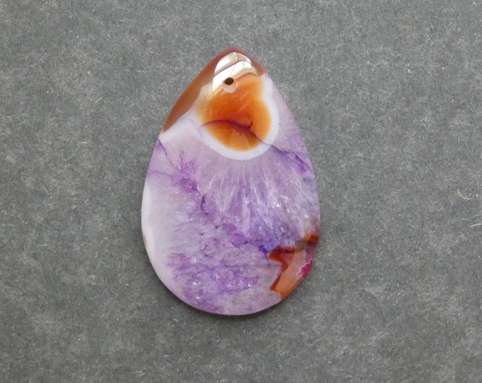 48x32mm Natural Crackle Agate Pendant, Gemstone Pendant, Purple & Orange, Dyed, Large Teardrop Pendant, One of a Kind, Only One Available