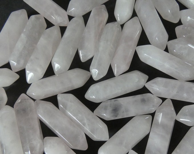 30-32mm Natural Rose Quartz Bullet, Undrilled Bullet, Double Terminated Pointed Stone, Polished, Wire Wrapping Quartz Crystal, Light Pink