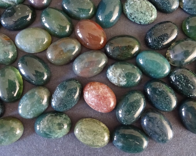 14x10mm Natural Green Agate Gemstone Cabochon, Basic Oval Cabochon, Polished Agate, Natural Stone, Dark Green Agate, Stone Cab, Undrilled