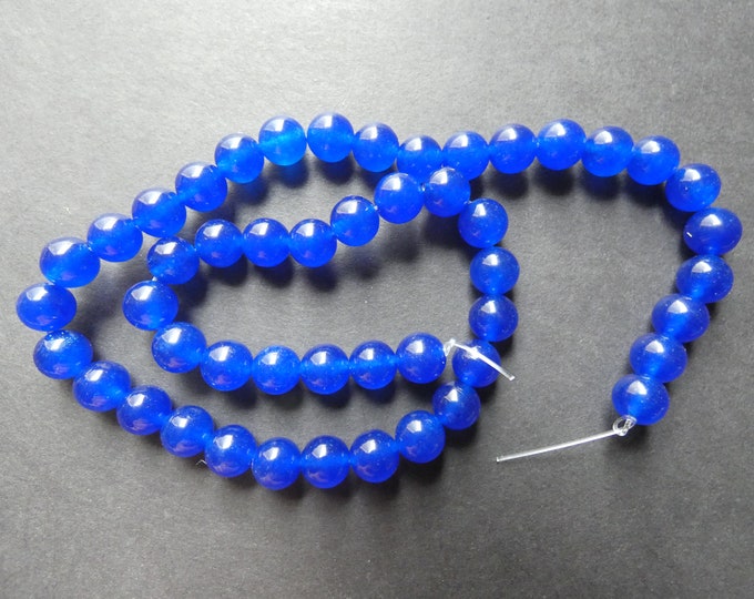 15 Inch 8mm Natural Blue Malaysia Jade Bead Strand, Dyed, About 48 Round Ball Bead, Dark Blue Jade Strand, Natural Gem, 1mm Hole, Jade Bead
