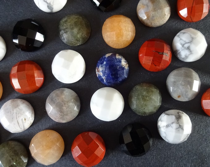 14x5.5mm Faceted Dome Mixed Lot Gemstone Cabochons, Round Cabochon, Polished, Stone Cabochon, Natural Gemstone, Quartz, Agate and More!