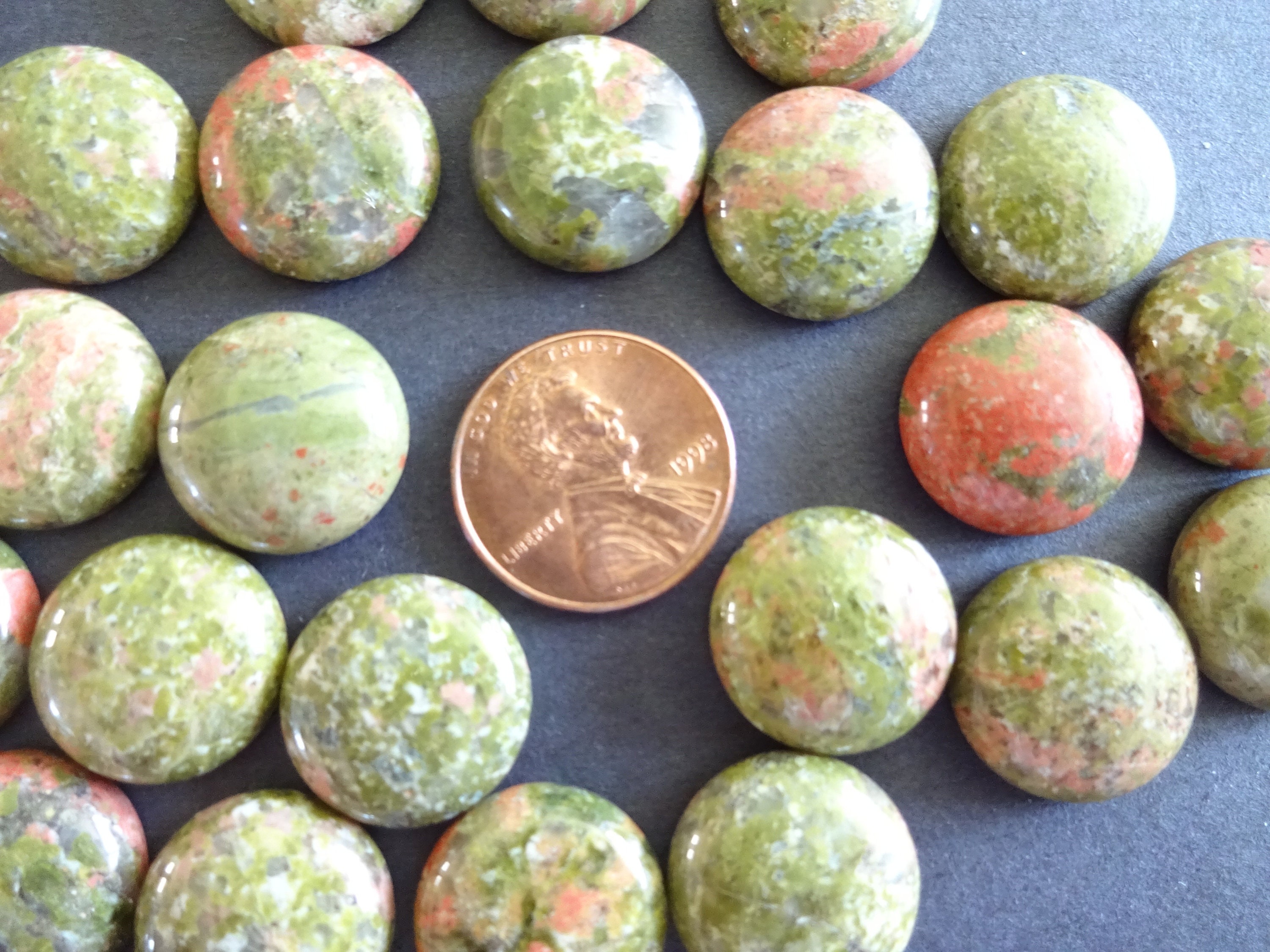16x6mm Natural Unakite Gemstone Cabochon, Round Cabochon, Polished Gem