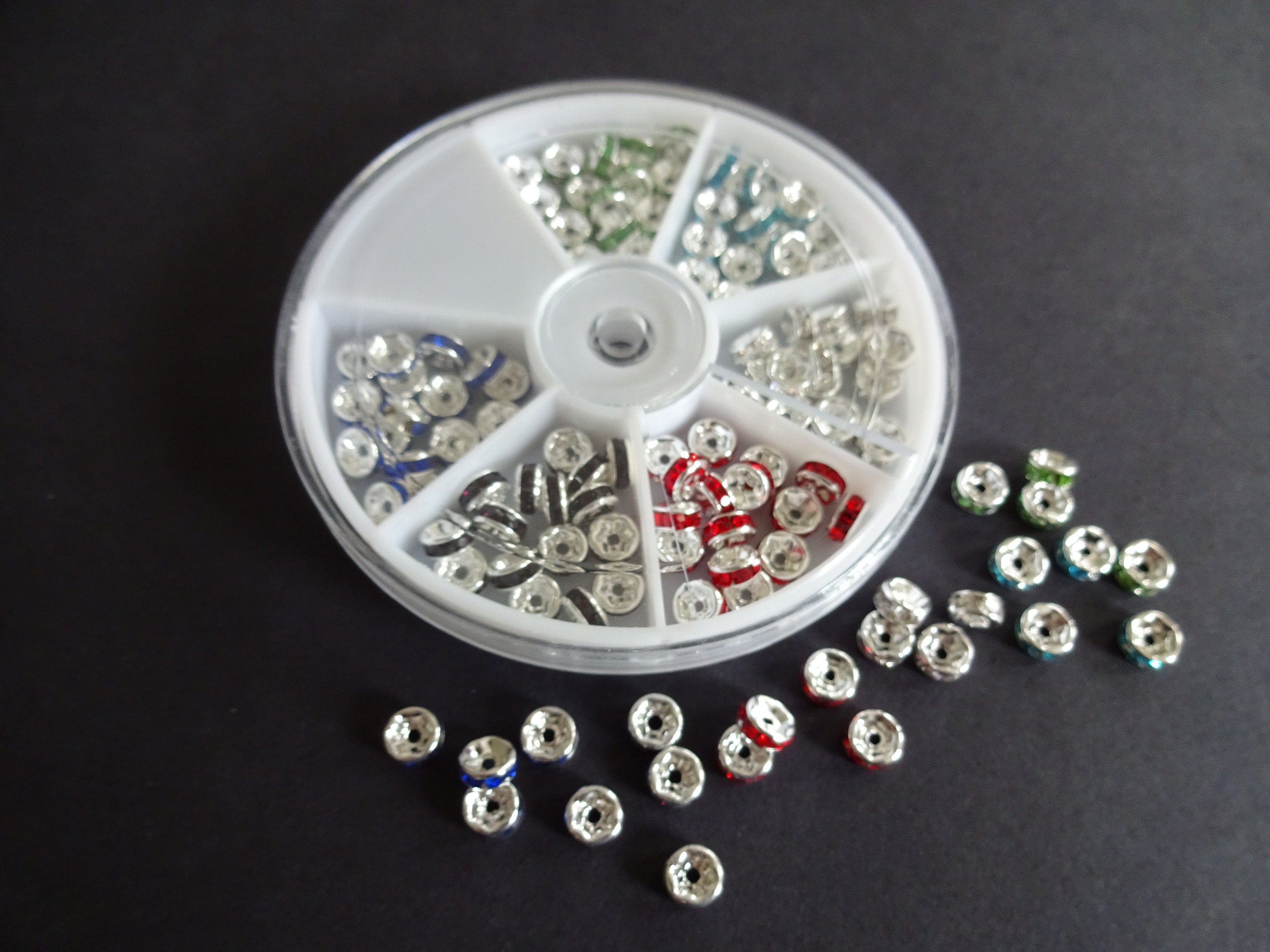 Rhinestone Bead 6x3mm Spacer Beads 6 Color Rhinestone Rondelle Beads About 120 Brass Beads Set European Bead With Organizer Bead Mix
