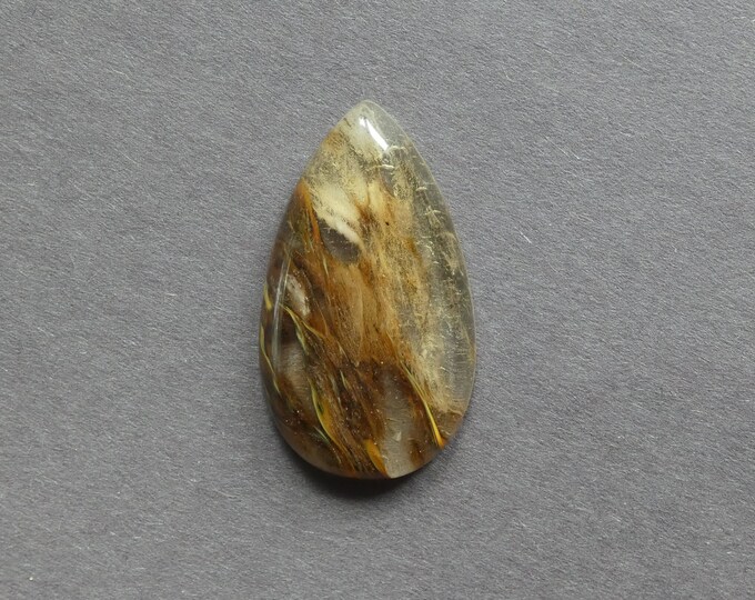 48x27x8mm Tigerskin Glass Cabochon, Large Teardrop, Brown and Clear, One of a Kind, Only One Available, Glass Cabochon, Jewelry Making Cab