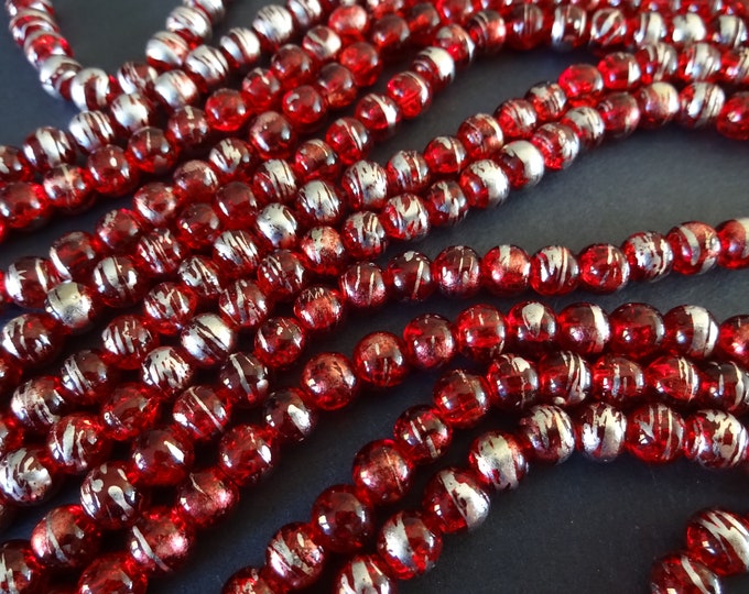 6mm Glass Ball Bead Strands, Drawbench Style, About 140 Beads, 30 Inch Strand,  Red and Silver Color, Christmas, LIMITED SUPPLY, Hot Deal!