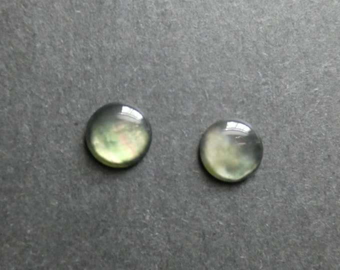 2 PACK 12mm Natural Black Lip Shell Cabochons, Black Iridescent, One Of A Kind, As Seen In Image, One Set Available, Gray Seashell Cabs