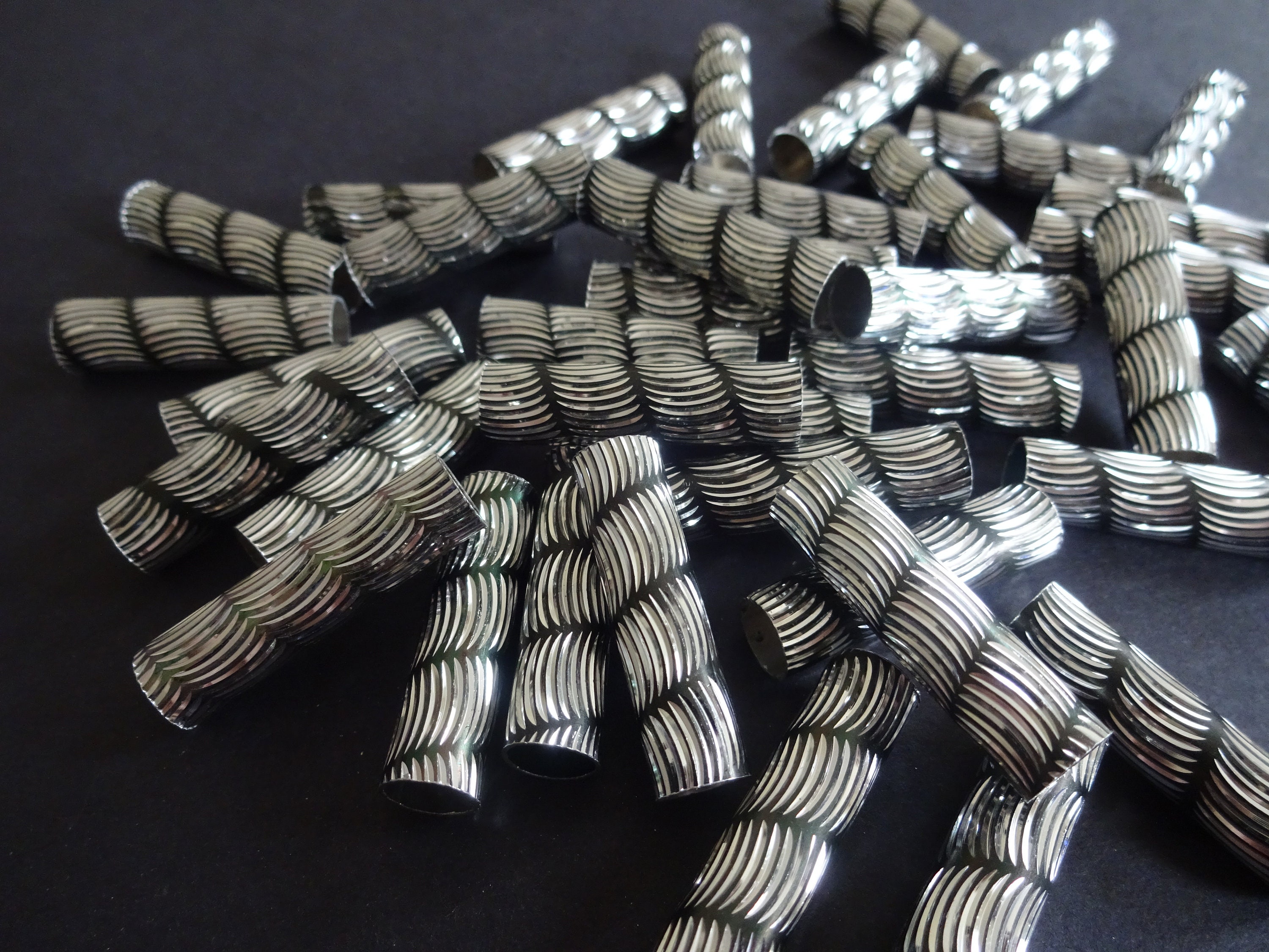 29x8mm Striped Aluminum Tube Beads, Metal Tubes, Lightweight, Round