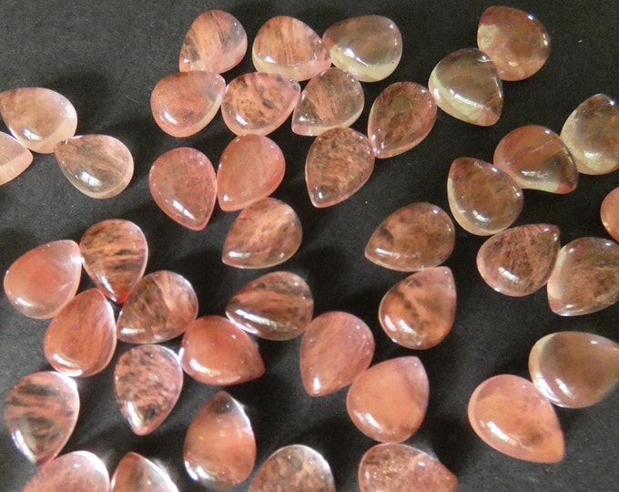 8x6mm Watermelon Glass Teardrop Cabochon, Glass Cabochon, Glass Jewelry Making, Pink and Clear Glass Stone, Tiny Cabochons, Coral Pink Cab