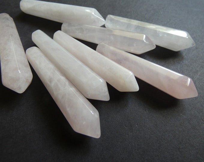 50.5mm Natural Rose Quartz Bullet, Faceted, Undrilled, Polished Gem, Gemstone Jewelry Pendant, Pink Crystal Wire Wrapping Stone, No Hole