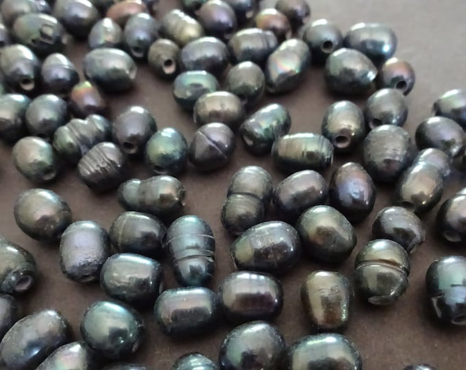 7-10mm Natural Cultured Freshwater Pearl Bead, Drilled, Oval, Light Blue Pearl Spacers, 1.8mm Hole, Lot Of Natural Pearls, Large Hole Beads