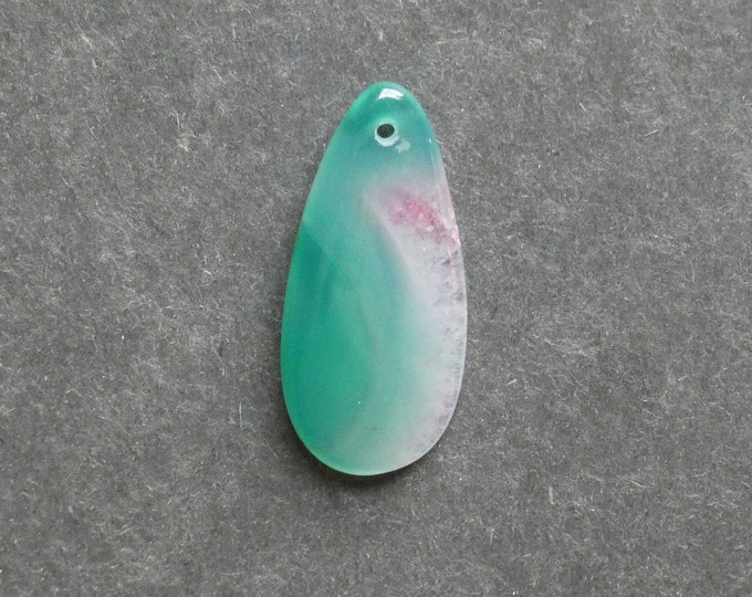 39x18mm Natural Brazil Crackle Agate Pendant, Gemstone Pendant, One of a Kind, Large Teardrop, Green and Pink, Dyed, Only One Available