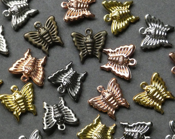 14x15mm Brass Metal Butterfly Charms, Mixed Color Butterflies, 6 Colors, Animal Bead, Metal Insect, Insect Charm Bead, Bug Bead, Bead Bug