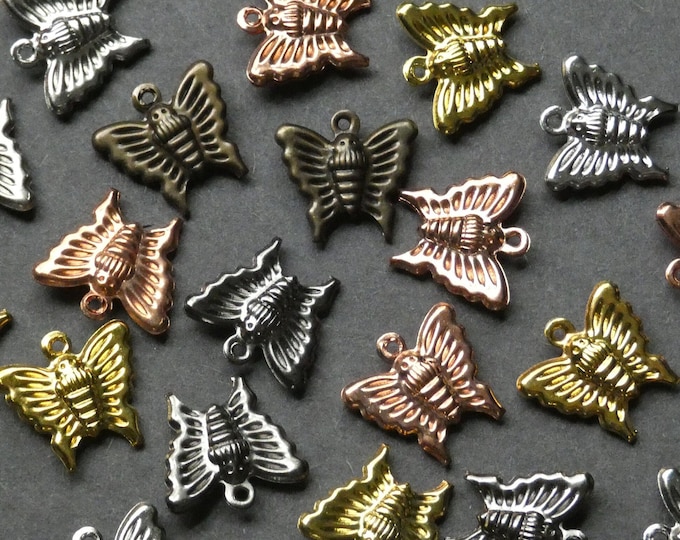 14x15mm Brass Metal Butterfly Charms, Mixed Color Butterflies, 6 Colors, Animal Bead, Metal Insect, Insect Charm Bead, Bug Bead, Bead Bug