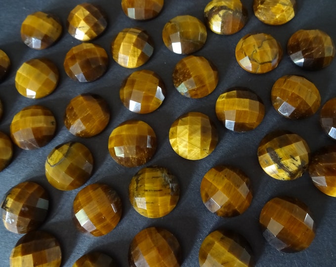 16mm Natural Tiger Eye Faceted Dome Cabochon, Gemstone Cabochon, Beautiful Polished Gem, Neutral, Jewelry Making, Faceted Button Cabochon
