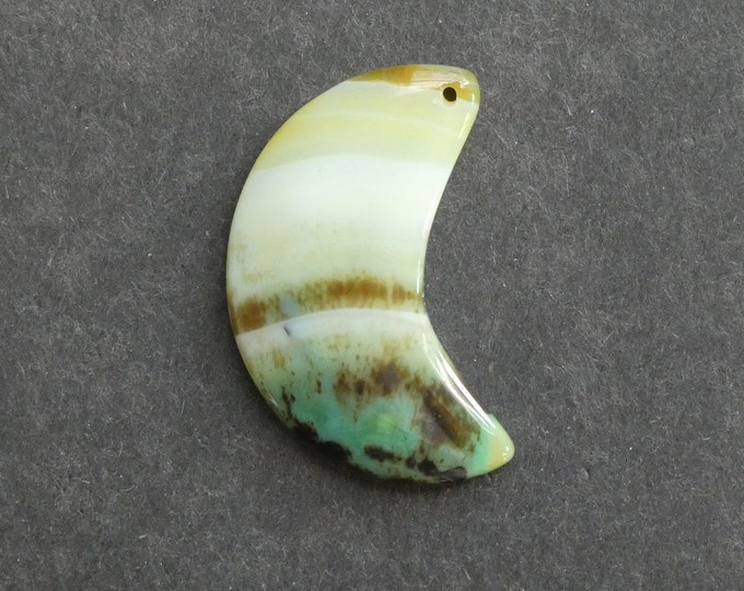 44mm Natural Brazilian Agate Pendant, Gemstone Pendant, One of a Kind, Large Moon, Green and Yellow, Dyed, Only One Available, Unique