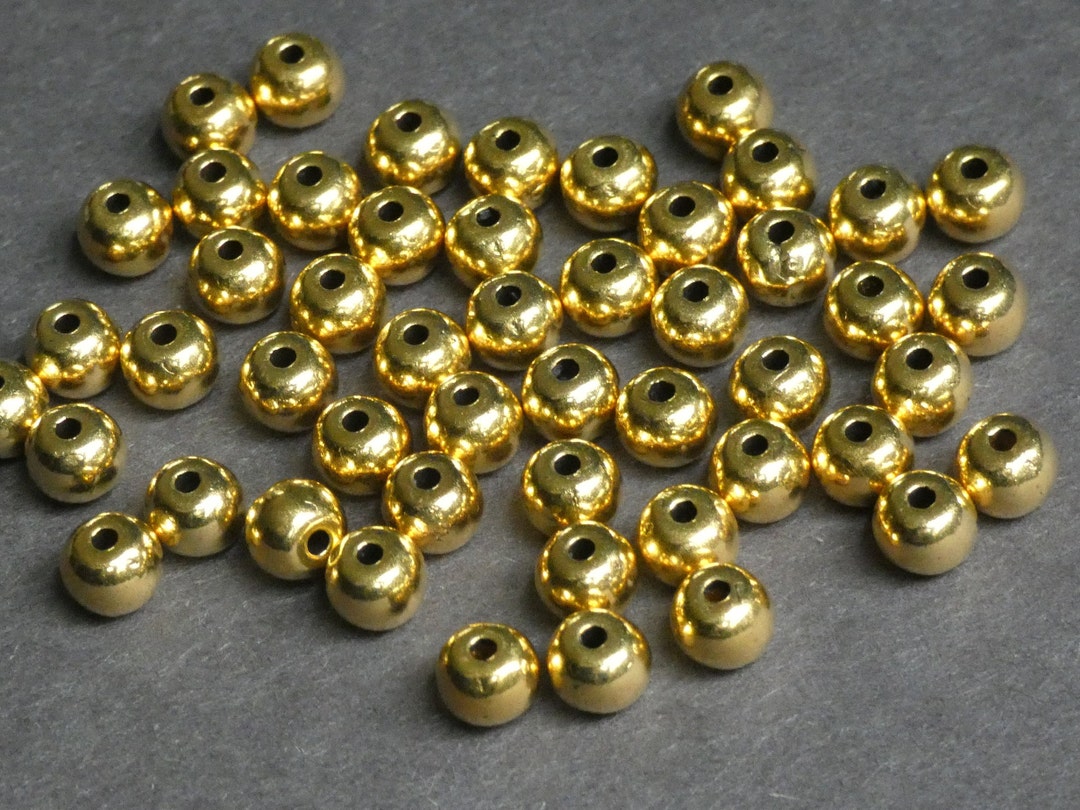 50 PACK of 6mm Alloy Metal Ball Bead, Antiqued Gold Color, Lightweight