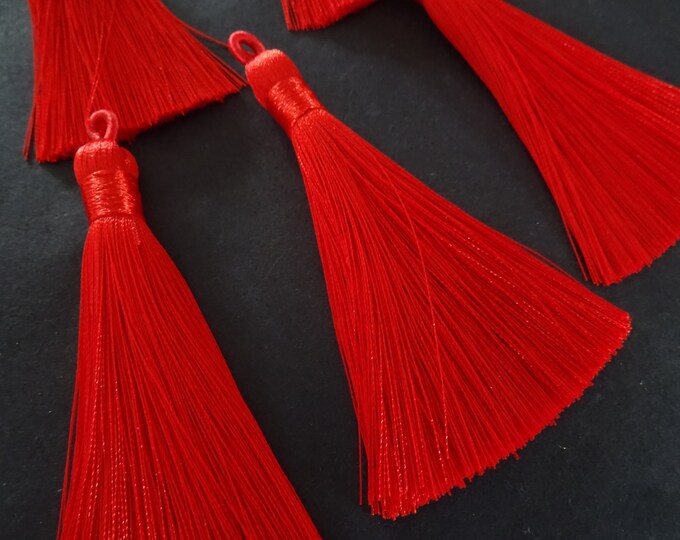 83-92mm Red Nylon Tassel Pendant With Loop, Bright Red, High Quality Tassels, Use For Earrings, Christmas Decoration & More! 1.5-4mm Hole