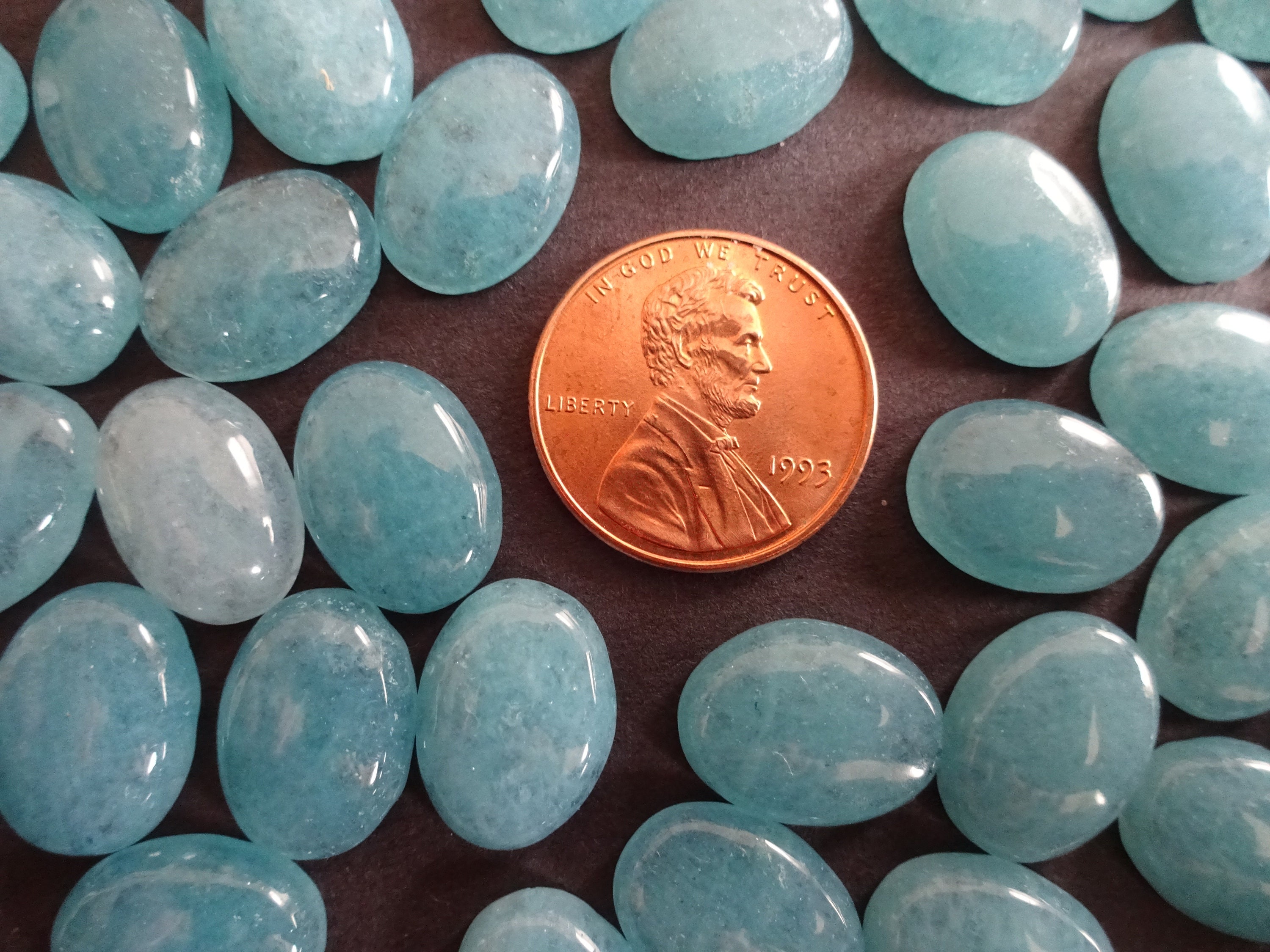 14x10x3.5mm Natural Aquamarine Quartz Cabochon, Oval Gemstone Cabochon