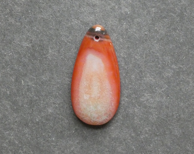 40x19mm Natural Brazil Crackle Agate Pendant, Gemstone Pendant, One of a Kind, Large Teardrop, Orange Stone, Dyed, Only One Available
