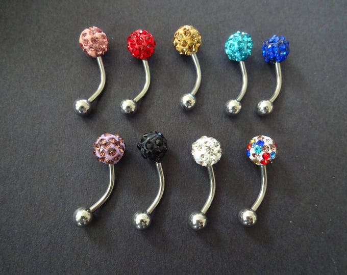 316L Surgical Steel Rhinestone Belly Ring, Body Jewelry, Cute Belly Ring, Color Belly Ring, Polymer Clay and Rhinestones, Ball Belly Ring
