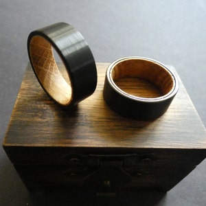 Black Tungsten with Wood Inner Ring, Whiskey Barrel Wood Inner, Brushed Tungsten Carbride Ring, 8mm Tungsten Metal Ring, Mens Ring, Free Box