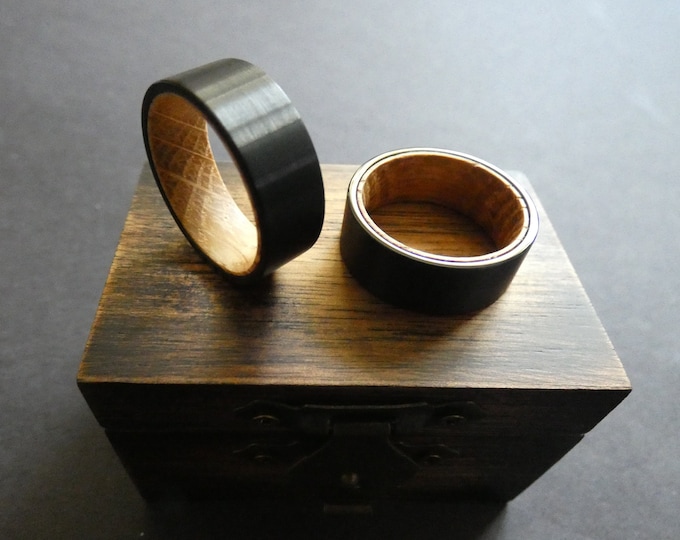 Black Tungsten with Wood Inner Ring, Whiskey Barrel Wood Inner, Brushed Tungsten Carbride Ring, 8mm Tungsten Metal Ring, Mens Ring, Free Box