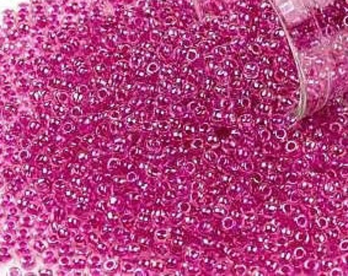 11/0 Toho Seed Beads, Hot Pink Lined Crystal Rainbow (785), 10 grams, About 1100 Round Seed Beads, 2.2mm with .8mm Hole, Rainbow Finish