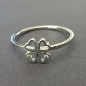 Stainless Steel Four Leaf Clover Ring, Silver Cut Out Clover, Sizes 6-10, Ireland Theme Ring, Good Luck Ring, Irish St Patrick&#39;s Day Jewelry