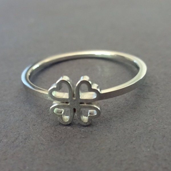 Stainless Steel Four Leaf Clover Ring, Silver Cut Out Clover, Sizes 6-10, Ireland Theme Ring, Good Luck Ring, Irish St Patrick's Day Jewelry