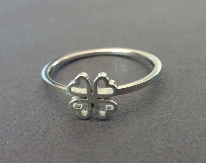 Stainless Steel Four Leaf Clover Ring, Silver Cut Out Clover, Sizes 6-10, Ireland Theme Ring, Good Luck Ring, Irish St Patrick's Day Jewelry