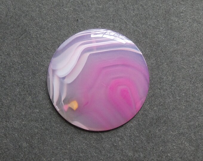 37mm Natural Striped Agate Cabochon, Flat Round, Pink, Dyed & Heated, One of a Kind, As Seen in Image, Only One Available, Gemstone Cabochon