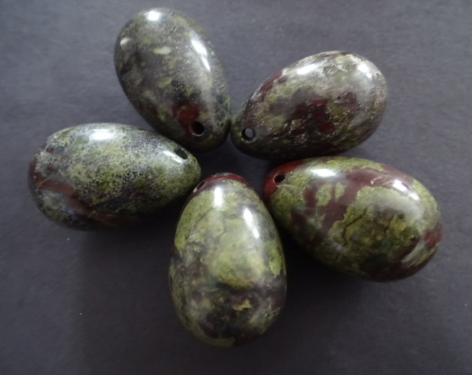 31x20mm Natural Dragon Blood Jasper Easter Egg Pendant, Drilled, Gemstone Egg, Stone Easter Egg, Jasper Stone Charm, 2mm Hole, Green & Red