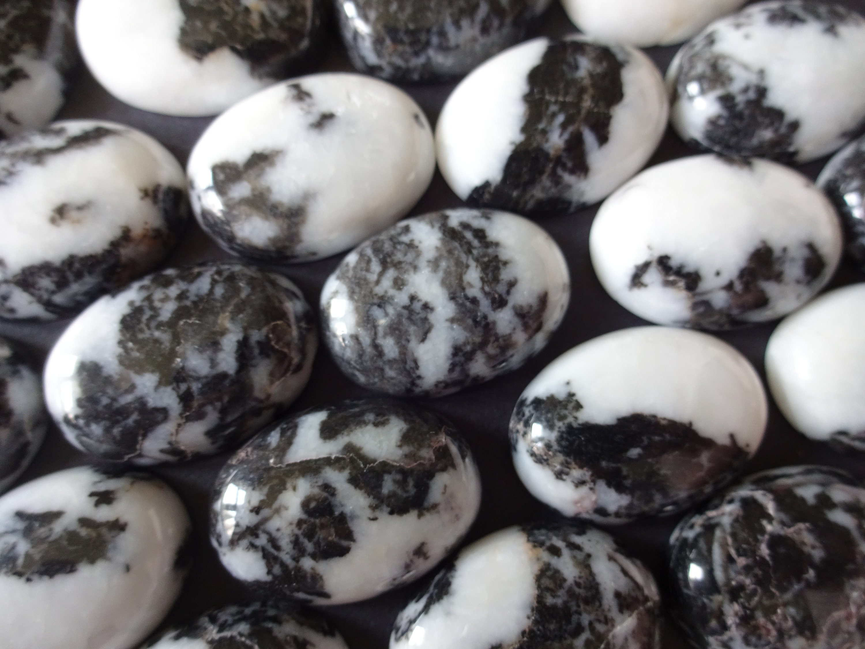 25x18mm Natural Zebra Jasper Cabochon, Oval Cabochon, Black and White