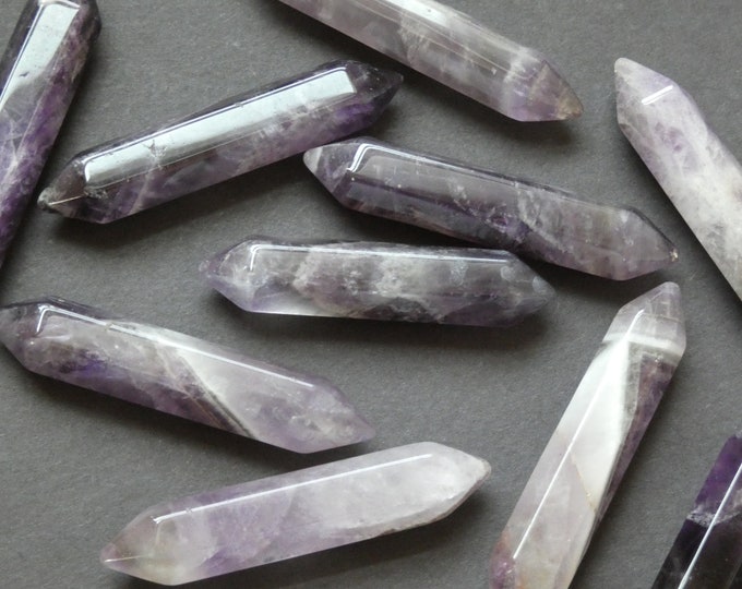 51-55mm Natural Amethyst Bullet, Faceted, Undrilled, Polished, Gemstone Jewelry Pendant, Purple Amethyst Wire Wrapping Crystal, No Hole