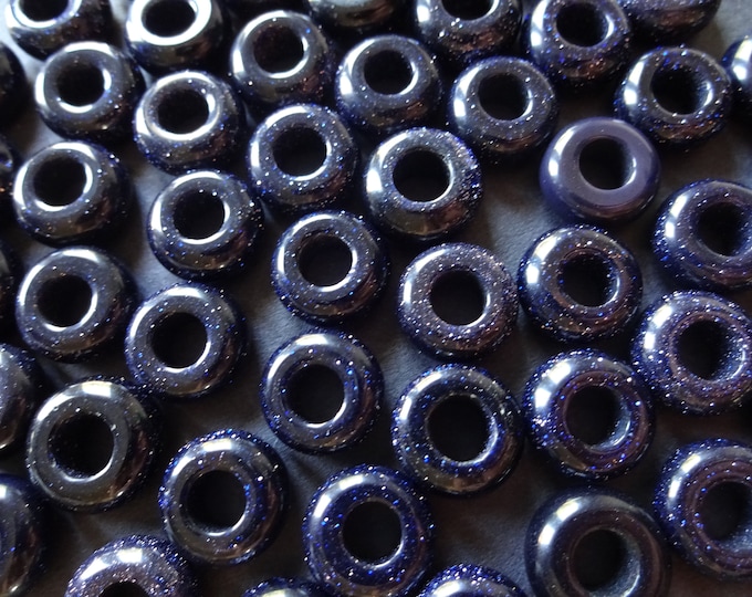 12x6mm Blue Goldstone Rondelle Bead, Round Stone Ring, 5mm Hole, Polished Gem, Natural Stone, Blue Crystal Ring, Goldstone Donut