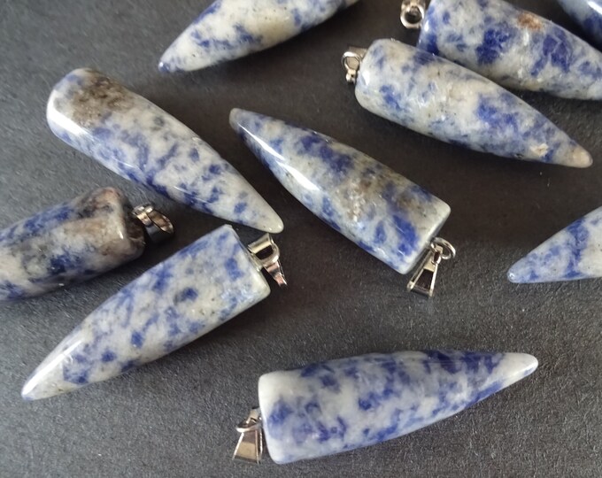 32-35mm Natural Blue Spot Jasper Pendant With Brass, Jasper Bullet, Bullet Pendant, Platinum, Bullet Shaped, Gemstone Jewelry Pendant