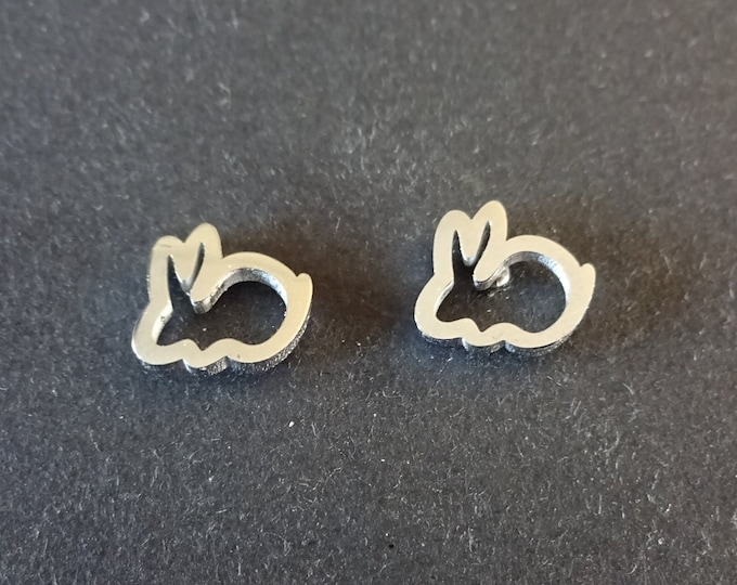 Stainless Steel Silver Bunny Stud Earrings, Hypoallergenic, Silver Studs, 8x9mm, Set Of Earrings, Rabbit Stud, Animal Earring, Bunny Earring