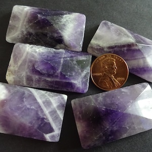 39-43mm Natural Amethyst Faceted Cabochon, Dyed, Rectangle Cabochon, Half Drilled, Polished Agate, Natural Stone, Purple Gemstone Cab
