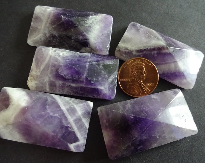 39-43mm Natural Amethyst Faceted Cabochon, Dyed, Rectangle Cabochon, Half Drilled, Polished Agate, Natural Stone, Purple Gemstone Cab