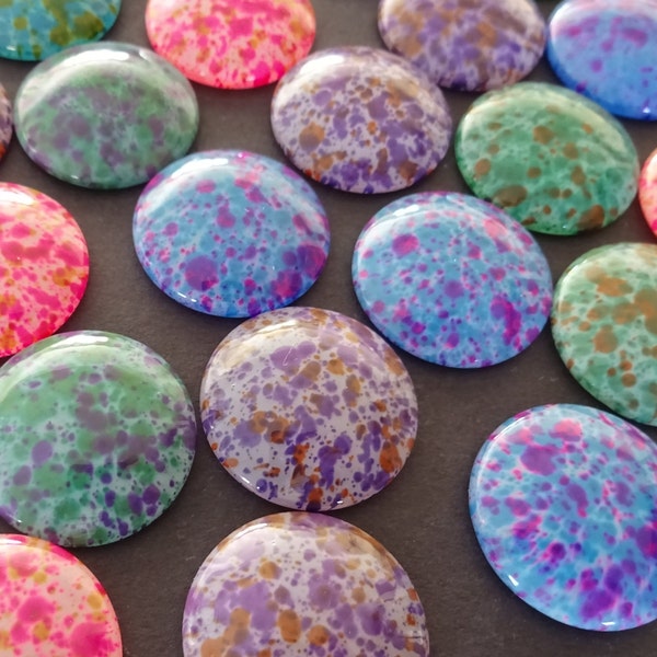 2 PACK Of 25mm Glass Cabochons, Spray Painted Round Cabochon, Mixed Colors, Glass Jewelry Making, Rainbow, Half Dome Glass Cab, Speckled