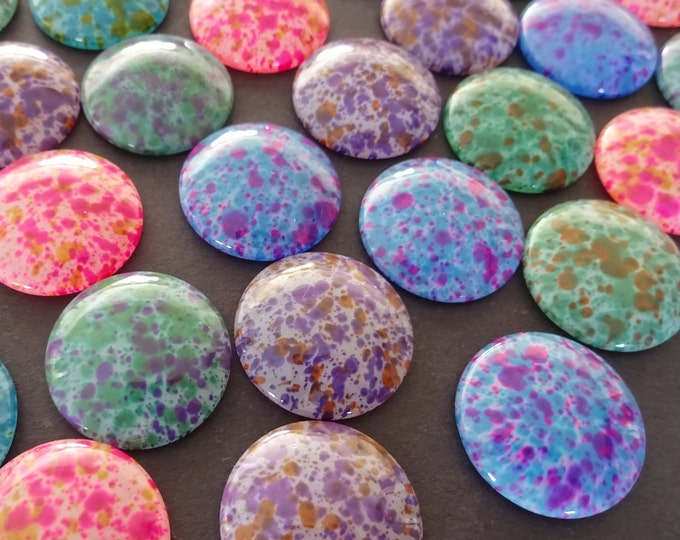 2 PACK Of 25mm Glass Cabochons, Spray Painted Round Cabochon, Mixed Colors, Glass Jewelry Making, Rainbow, Half Dome Glass Cab, Speckled