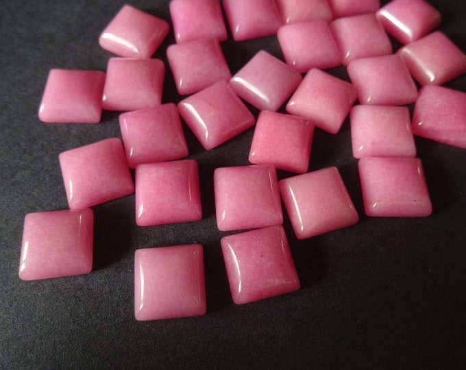 10x10mm Natural White Jade Gemstone Cabochon, Dyed, Pink Square Cab, Polished Gem Cabochon, Natural Stone, Jade Stone, Bright Pink Cabs