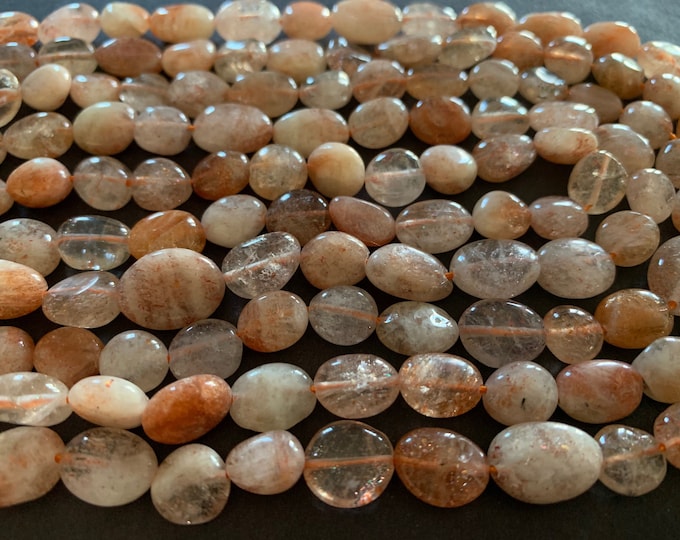 15.5 Inch 3-14mm Natural Sunstone Bead Strand, About 200 Nugget Beads, Orange, Polished & Drilled Stone, 1mm Hole