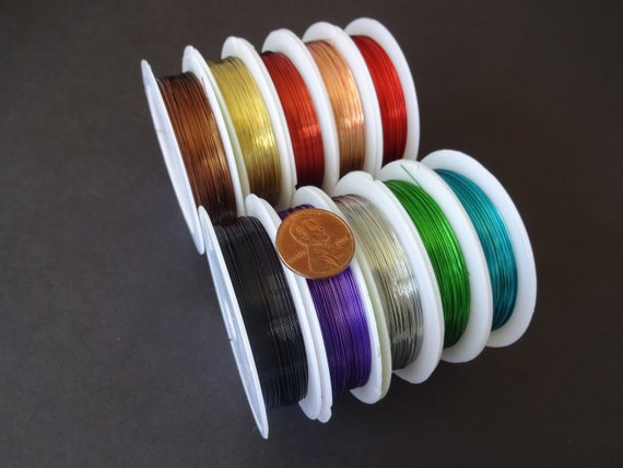 10 Pack of 0.4mm Copper Wire, 26 Gauge, 10 Different Colors, 140 Meters  Total, Bulk Wire Mixed Lot, Spools for Beading and Jewelry Making 