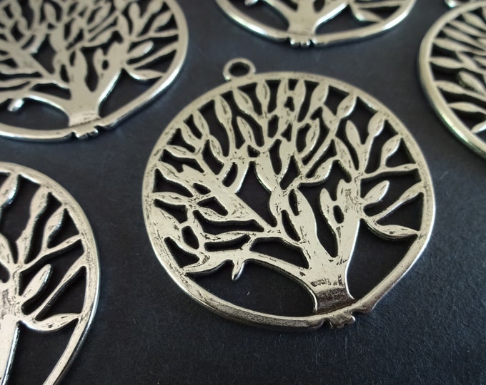 43mm Metal Tree of Life Pendant, Antiqued Silver Metal Color Tree, Large Pendant, Large Tree Pendant, Metal Tree of Life Charm