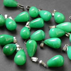 21-24mm Natural Malaysia Jade Charm With Brass Loop, Pear Teardrop Shaped, Polished Gem, Gemstone Jewelry Pendant, Green & Silver